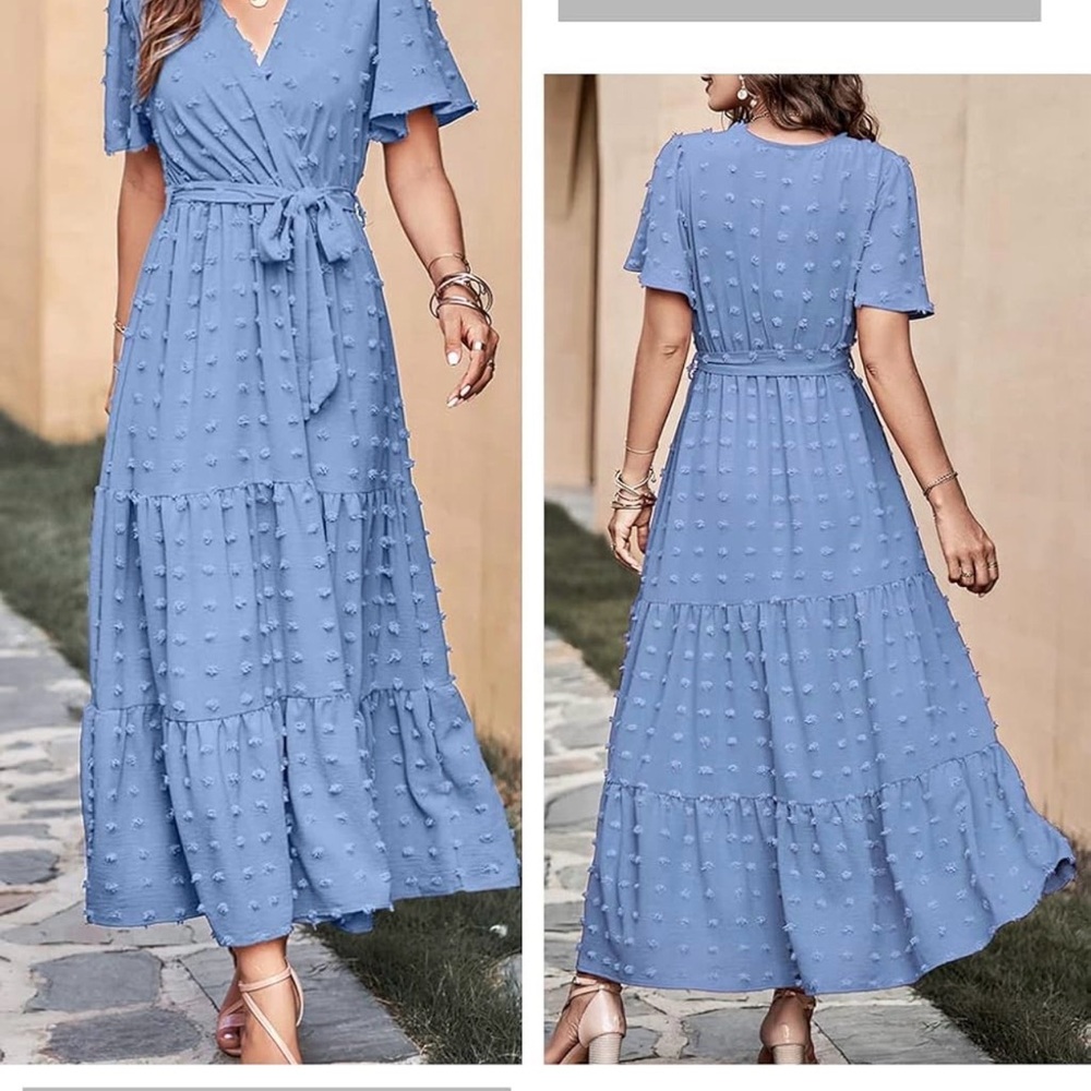 Amazon Light Blue Maxi Dress with Tie Waist - Picture 2 of 3